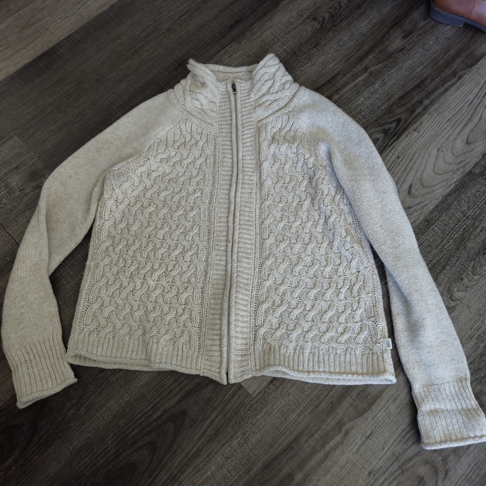 Rei full zip cable knit sweater sz large